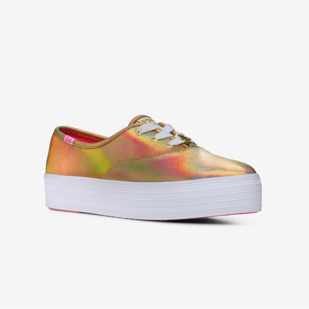 Keds x Barbie Point Metallic Leather Lace Up in Iridescent Gold, Sz 8.5 New